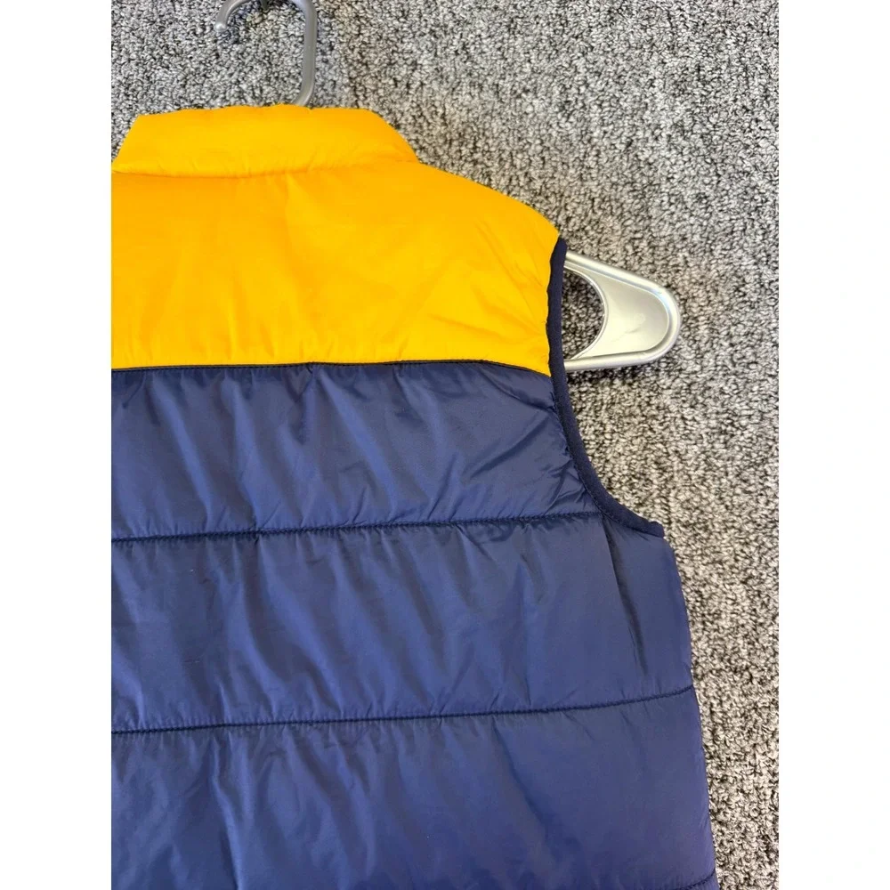 Janie and Jack Reversible Puffer Vest Boys 7/8 Blue Yellow Adventure Outerwear